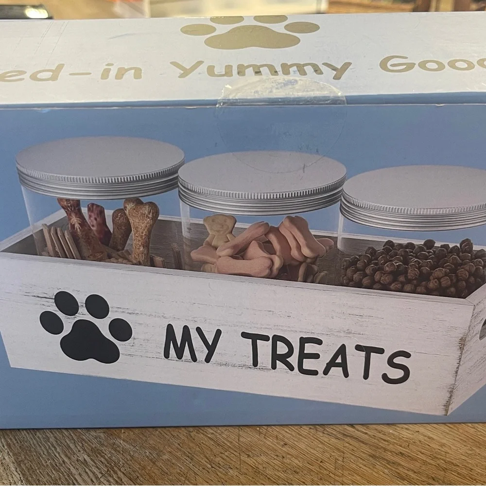 New in box set of treat canisters with wooden crate holder. - Picture 3 of 3